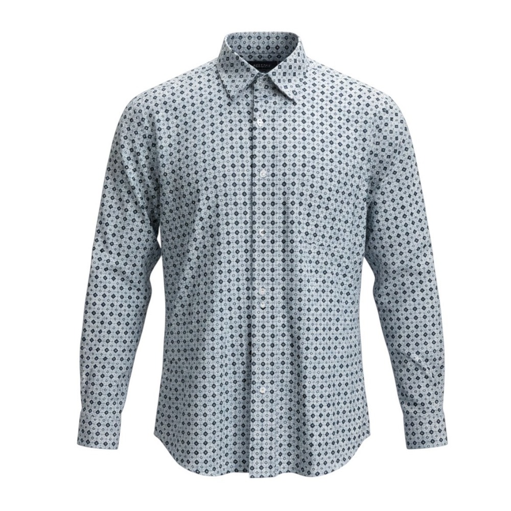 Cinch Button Down Shirt Mens Large Blue Geometric Medallion Long Sleeve